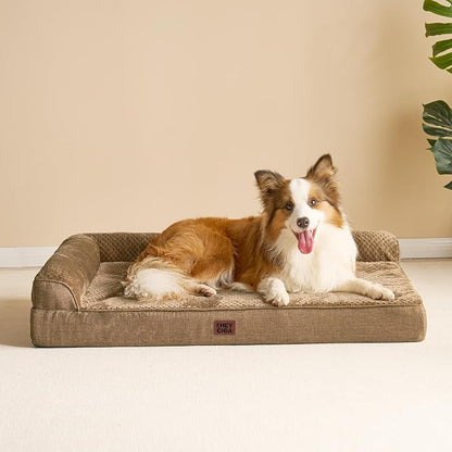 EHEYCIGA XL Dog Bed Memory Foam for Crate, Extra Large Dog Bed Orthopedic with Washable Removable Cover, Waterproof Pet Sofa Couch XLarge Size Dogs, 41x27x6.5, Camel | Washable Removable Cover, Waterproof Flat Pet Sofa Couch with Nonskid Bottom, 41x27x6.5