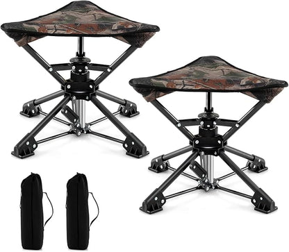GYMAX 2 Pack 360° Swivel Camping Stool, Portable Folding Stool Seat with Carry Bag, Collapsible & Lightweight for Outdoor Fishing Backpacking Hunting Hiking Travel