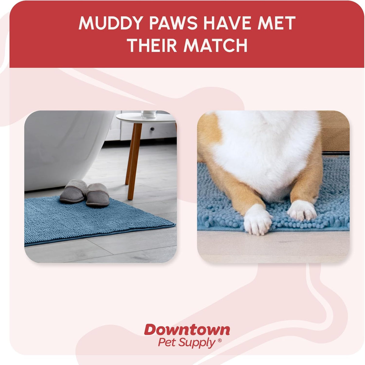 My Doggy Place Medium Faded Denim Microfiber Dog Mat, 31" x 20", Absorbent and Quick-Drying, Non-Slip Rubber Backed, Machine Washable