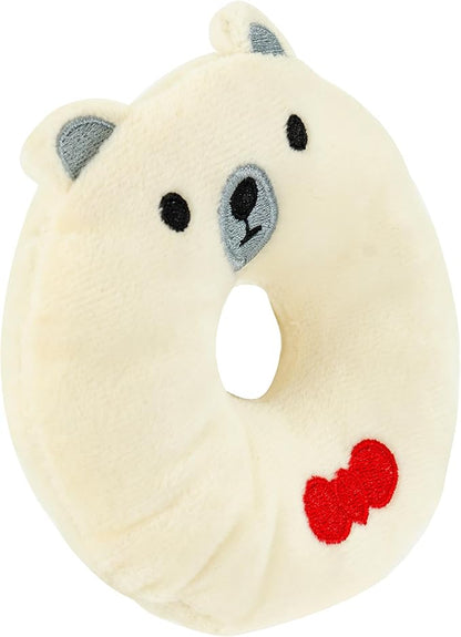 Giftable World Holiday Plush Pet Toy Fun for Christmas Designs with Squeaker Dog Chew Toy (4" Polar Bear & Reindeer Donut 2 Pcs)