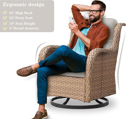 Belord Wicker Outdoor Furniture Patio Furniture Set - 6 Piece Patio Conversation Set with Swivel Rocker Chairs, Rattan Sofa, Ottomans and Coffee Table, Beige Cushion