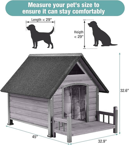 Dog House with Heating Pad, Weatherproof Outdoor Kennel for Large Dogs, Chew-Resistant Iron Frame & Asphalt Roof (Grey, L)