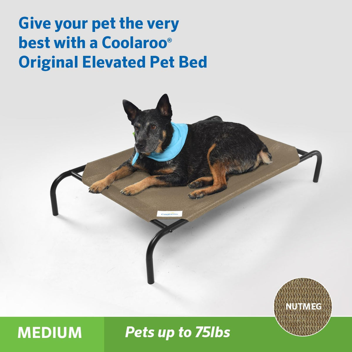 Coolaroo Original Elevated Dog Bed - Breathable Off-The-Ground Pet Bed with Cooling Fabric, Joint Relief & Moisture-Resistant Fabric, 100% Recyclable, Easy Clean, Nutmeg, Medium