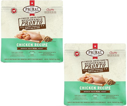 Primal Freeze Dried Dog Food, Pronto Mini Nuggets, Chicken; Scoop & Serve, Complete & Balanced Meal; Also Use As Topper or Treat; Premium, Healthy, Grain Free, High Protein Raw Dog Food(16 oz, 2-Pack)