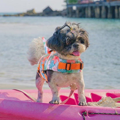 Dog Life Jacket High Flotation, Reflective Dog Life Vest for Swimming, Adjustable Dogs Life Preserver Rescue Handle Spring Summer Pool for Small, Medium, Large Dogs (HawaiiOrange,XS)