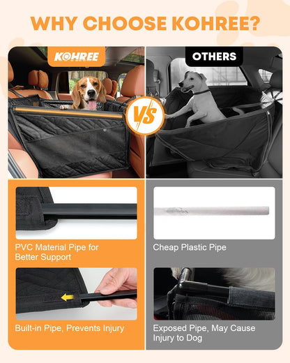 Kohree Dog Car Seat Cover for Small Dogs, Hard Bottom Dog Car Seat Cover for Back Seat with Upgraded PVC Pipe, Waterproof 900D Car Hammock for Dogs Pet Back Seat Extender for Cars SUV Truck-S