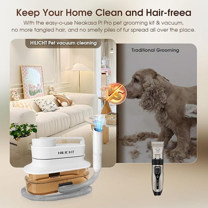 Dog Grooming Vacuum Kit with 4L Dust Cup, 6 Pet Grooming Tools for Home Grooming, Low-Noise Pet Hair Grooming System for Dogs & Cats