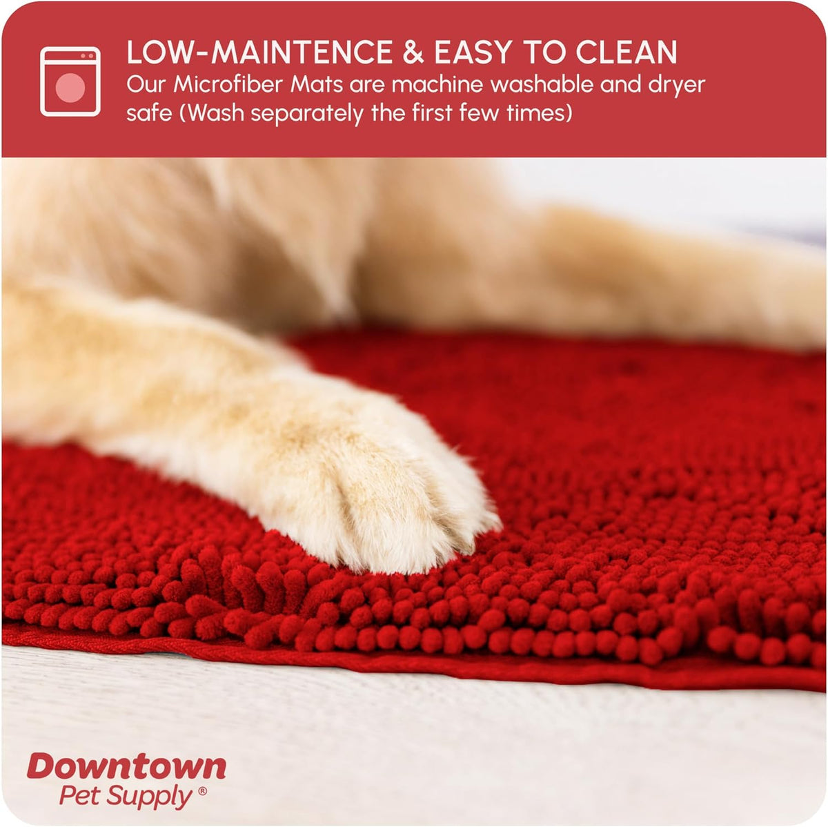 My Doggy Place Microfiber Dog Mat for Muddy Paws, 18" x 24" Red - Absorbent and Quick-Drying Dog Paw Cleaning Mat, Washer and Dryer Safe - Non-Slip Rubber Backed Dog Floor Mat, Small