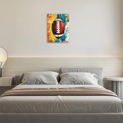 Graffiti Football Bathroom Pictures Wall Art, Rugby Sport Bathroom Wall Decor, Colorful Football Framed Painting Canvas Artwork for Bedroom Living Room Decorations 20"L x 16"W