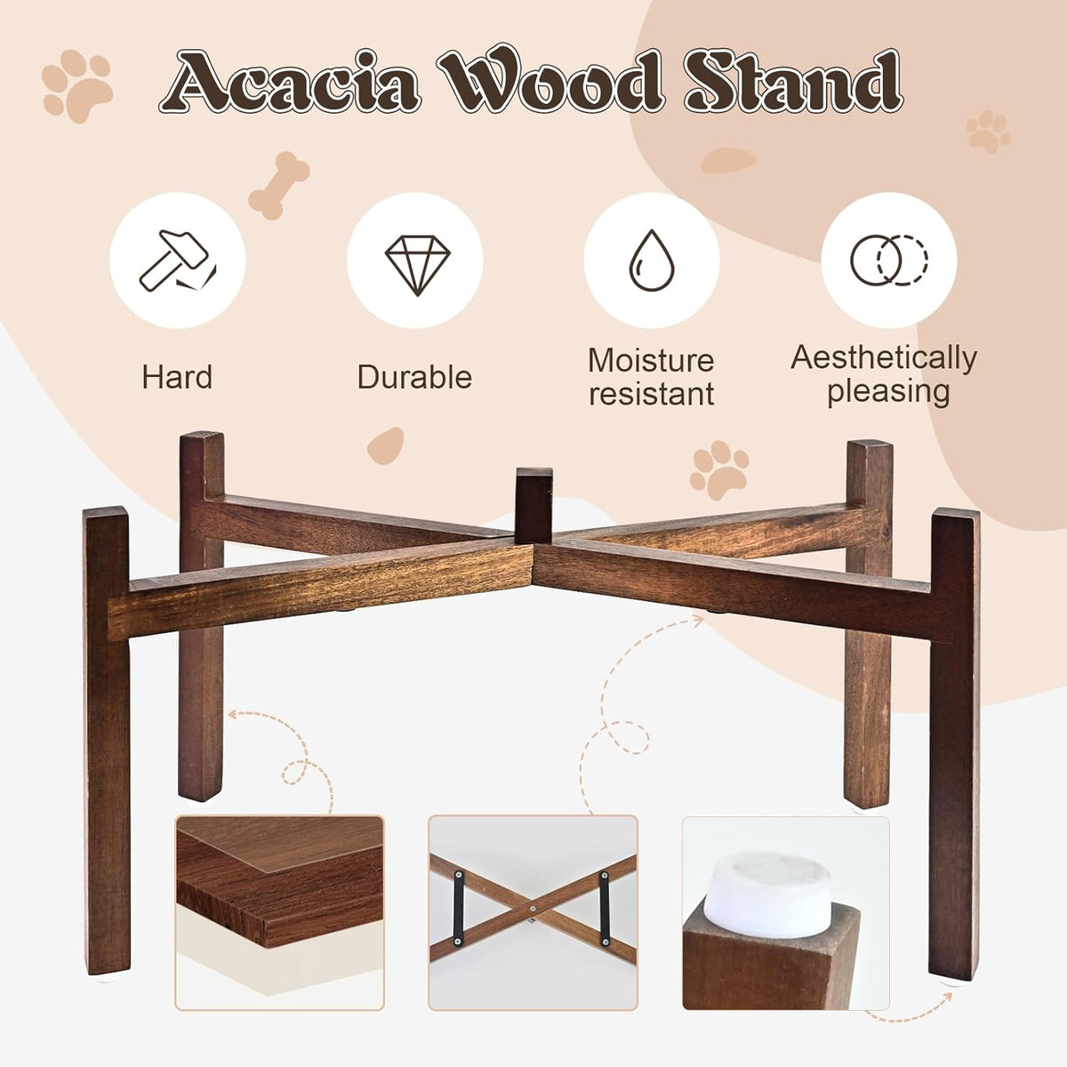 SPUNKYJUNKY Raised Ceramic Dog Bowls Set with Non-Slip Acacia Wood Stand for Large Sized Dog(60.87 OZ, Black)