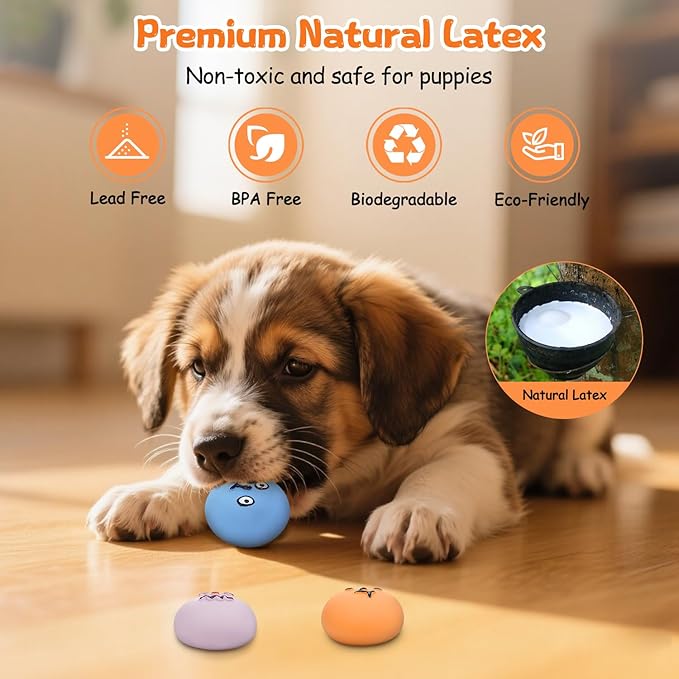 Squeaky Dog Toys for Puppies Small Dogs, [6 Pack] Latex Rubber Interactive Fetch Balls with Squeaker, Funny Puppy Play Ball Toy