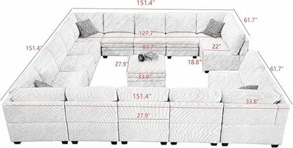 Legend Vansen Oversized Modular Sectional Sofa,16 Seat U Shaped Couch with Ottoman,Corduroy Sofa with Deep Seat,Convertible Large Sectional Couches for Living Room (Cream, U-16)