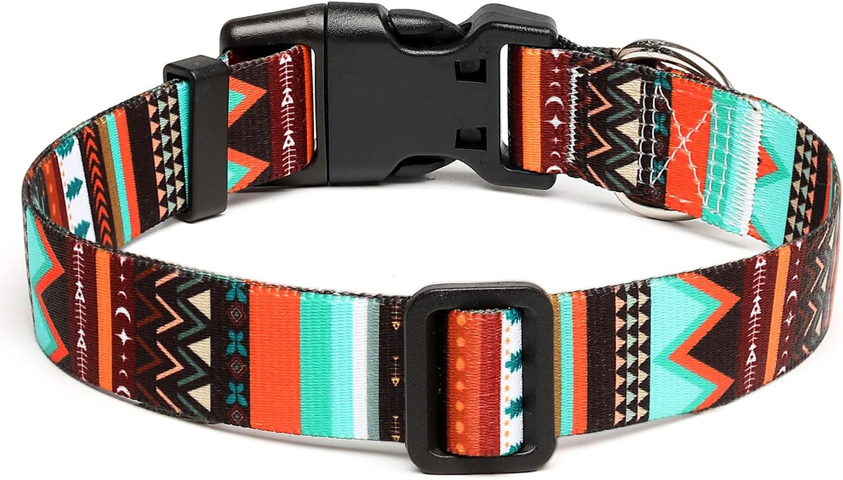 Mercano Adjustable Dog Collar - Special Design Patterns, Soft Nylon Comfortable Durable Pet Collar for Small Medium Large Dogs (L, Tribal Green)