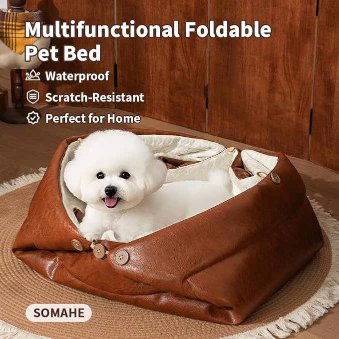 Cat Beds for Indoor Cats Dog Bed for Small Dogs 5 in 1 Function - Leather Mats Bed Cave Pillow Pad for Puppy & Kitten Four-Season 27.5 * 35.4inch Grey
