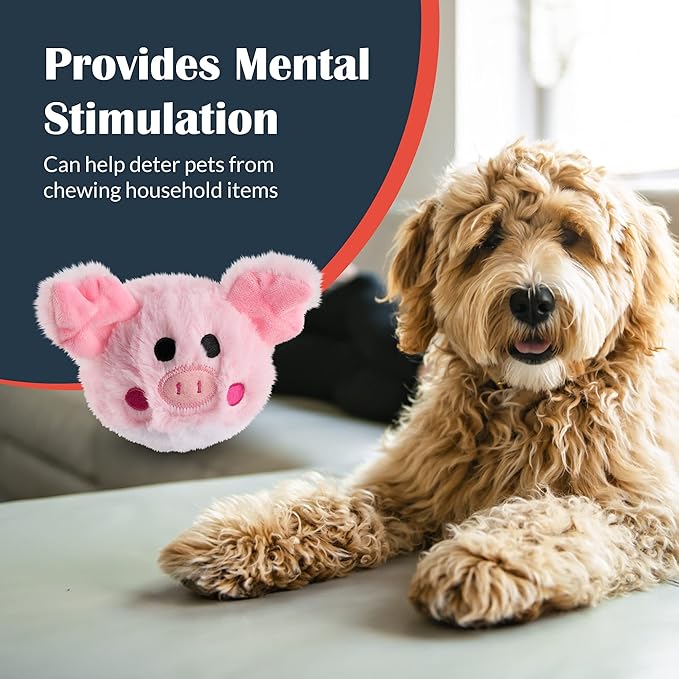 Flourish Pets 2 in 1 Multi-Layer Chew Toy for Active Dogs | Non-Toxic BPA Free Double Stitched Soft Fabric Exterior Dog Toys | Long-Lasting Dog Plush Toys - Pig 3.5"