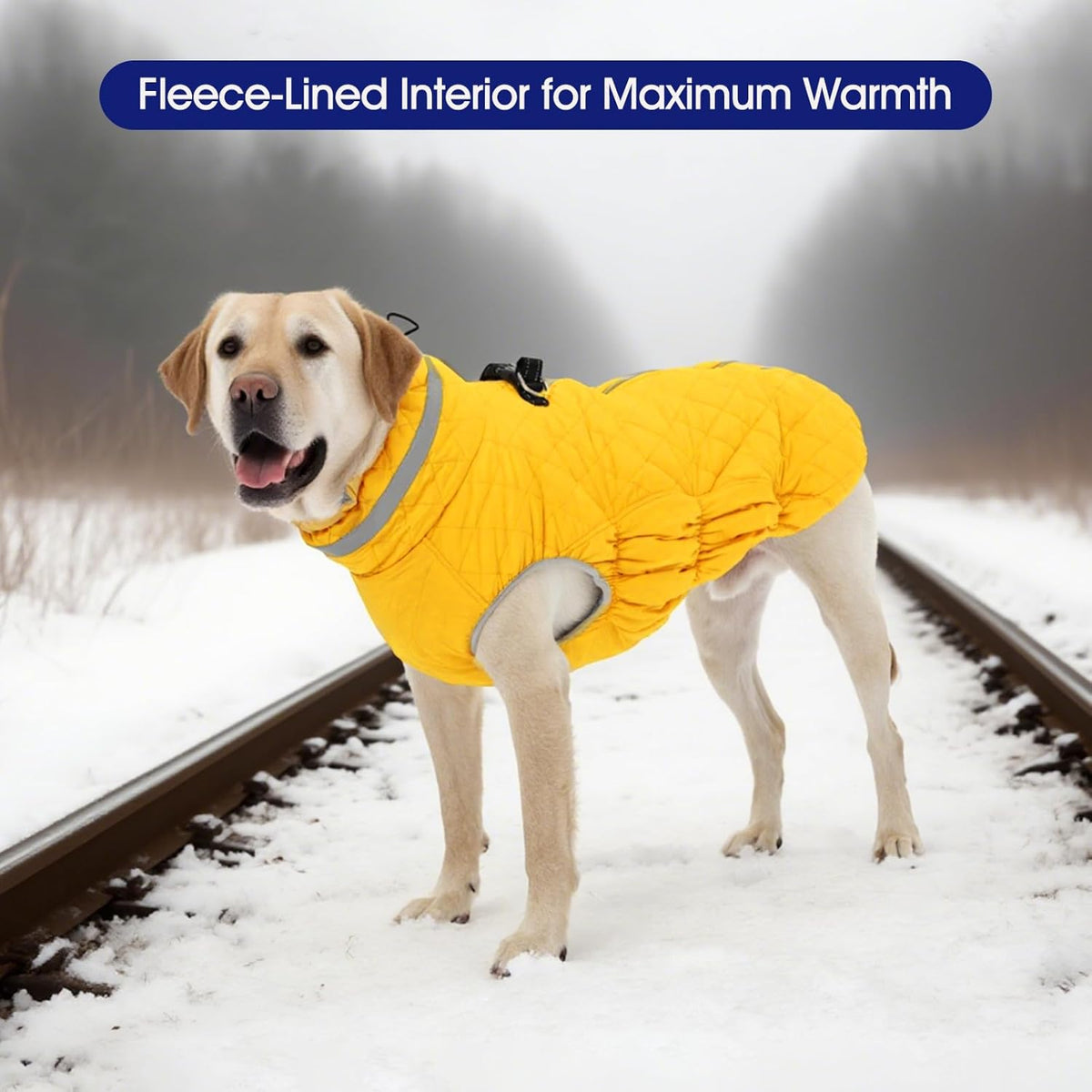 FUAMEY Dog Coat for Small Dogs,Waterproof Dog Winter Jacket with Harness Built in Puppy Cold Weather Coats Reflective Pet Vest with Zipper Warm Fleece Dogs Snowsuit Windproof Yellow XS