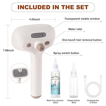 Cat Steam Brush, Dog Brush for Shedding, Pet Spray Hair Removal Comb, Pet Grooming Brush for Short & Long Haired Dogs & Cats,Spritz Defur Comb with Waterless Shampoo (White)
