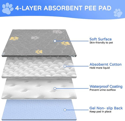 Aitmexcn Washable Pee Pads for Dogs, 2 Pack Extra Large Reusable Puppy Training Pads, Heavy Absorbency, Leak-Resistant Non-Slip Mats for Playpens, Whelping and Senior Dogs, Gray (54"x54")