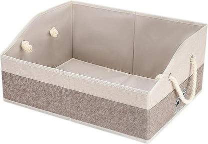 Large Dog Toy Basket With Handle, Foldable Dog Toy Box for Living Room Area, 20" Basket for Dog Toys, Clothes, Organizers and Storage with Hard Board, Anti-slip for Pet Toys (Brown, Medium)
