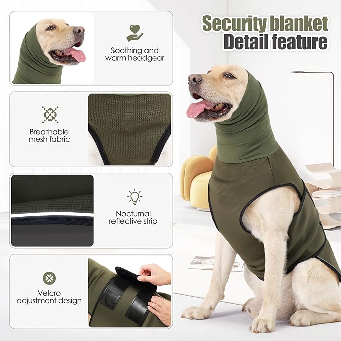 Dog Anxiety Vest,Pet Calming Hoodie Breathable Dog Anti-Anxiety Jacket for Thunder Fireworks and Separation,Green XXL
