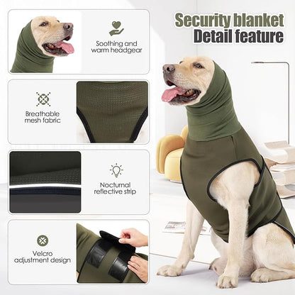 Dog Anxiety Vest,Pet Calming Hoodie Breathable Dog Anti-Anxiety Jacket for Thunder Fireworks and Separation,Green XXL