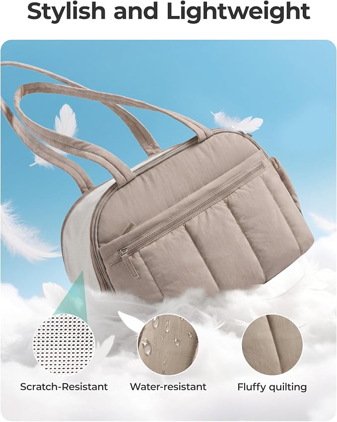 BAGSMART Dog Purse Carrier for Small Dogs Up to 13lbs Puppy Travel Tote Bag | Quilted Puffy Soft Sided Pet Handbag with Pockets, Collapsible Lightweight Portable Carrying with Safety Tether & Mat, Brown
