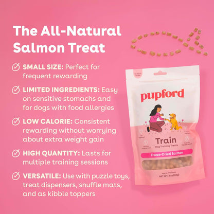 Pupford Freeze Dried Training Treats for Dogs & Puppies, 225+ Two Ingredient Bites (Salmon, 2 oz)