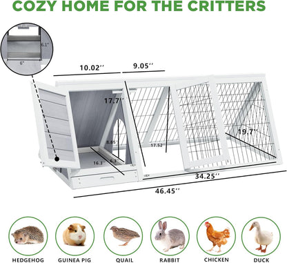 Chicken Coop Indoor Outdoor,Wooden Brooder Box,A-Frame Poultry Quail Cages Duck House with Ventilating Wire Rabbit Hutch for Small Animals (Grey)