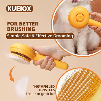 Dog Grooming Brush Set, 7 PCS Self-Cleaning Deshedding Hair Brushes for Short Long Haired Dogs Cats, Includes Scrubber Shower Wash Brush, Dematting Comb, Scissor - Yellow