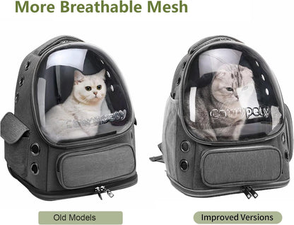 Cat Backpack Carrier, Breathable Cat Carrier Large Space Bubble Pet Backpack for Kitty Small Dog up to 12lbs, Transparent & Foldable Pet Carrier for Travel Hiking