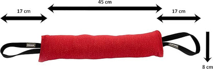 Dingo Gear French Linen tug Toy for Dog, Dog Bumper for Training, Agility, tug of war, Dog bite Pillow for Strong Dog, 2handles 18" red S00068