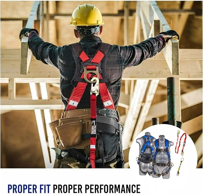 Fall Protection Hammerhead Kit I 5pt Safety Harness, 6' Double Leg Lanyard, 18" D-Ring Extender (Blue - MD)