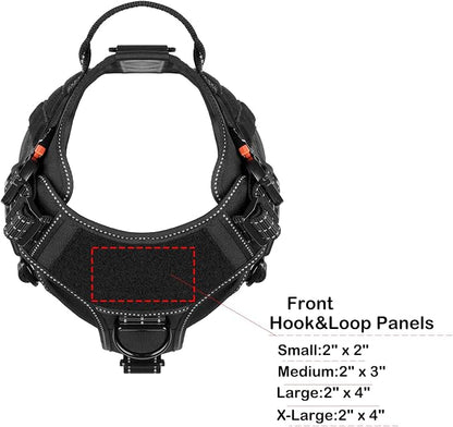 ICEFANG Tactical Dog Harness,for X-Large Dogs,Reflective No Pull Dog Vest | with Control Handle, Adjustable,Front Hook,2 Leash Clips,No Choke,Soft Padded,MOLLE Panel,Black,X-Large