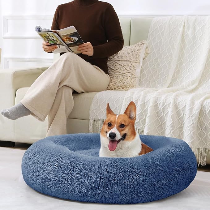 JOLLYVOGUE Dog Bed, Calming Anti-Anxiety Large Dog Bed, Fluffy Donut Cushion for Medium and Large Pets (27"/30"/36")