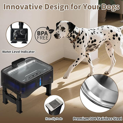 8.5L/2.25Gal Elevated Dog Water Fountain, Xetino 4 Height Adjustable Raised Dog Water Bowl Dispenser for Large Dogs with Stainless Steel Tray, Pet Water Fountain with Ultra Quiet Pump and Filter
