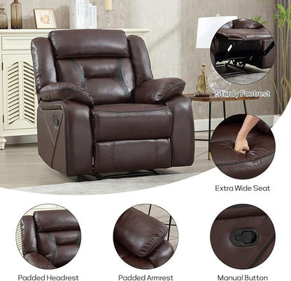 EBELLO Faux Leather Manual Recliner Chair, Modern Design Single Reclining Sofa Chair with Comfortable Armrest and Backrest, Furniture for Living Room, Bedroom, Dark Brown