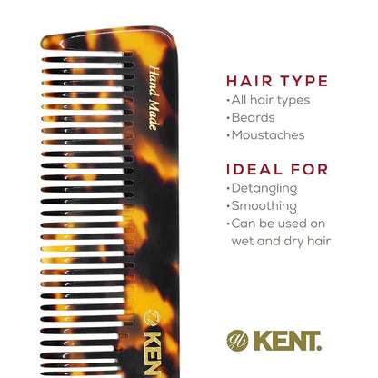 Kent 16T TY Fine Tooth and Wide Tooth Comb for Daily Grooming, Handmade Styling Comb for All Hair Types, Styling and Detangling Combs for Men and Women