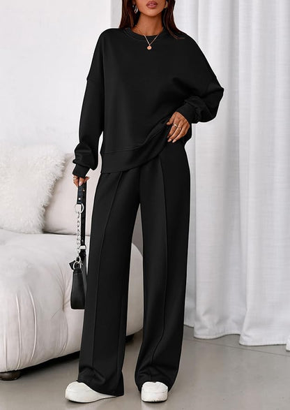 PRETTYGARDEN 2 Piece Sets For Women Fall Trendy Long Sleeve Sweatshirt Wide Leg Pants Loungewear Set Matching Sweatsuit