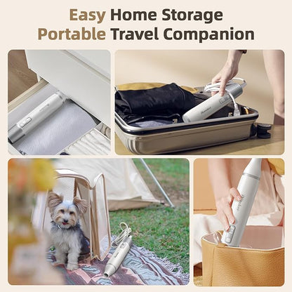 Dog Dryer Handheld Pet Hair Dryer: 3HP High-Velocity Blower with 3 Speeds & 4 Temps Lightweight, Quiet Design. Portable Blow for Travel & Home Grooming. Includes 3 Nozzles (White).