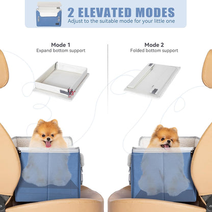 PETSFIT Small Dog Car Seat, Patent Safe Buckles Dog Booster Car Seat, Puppy Car Seat with Safety Belt, Suitable for Small Pets Up to 25lbs (Navy Blue)