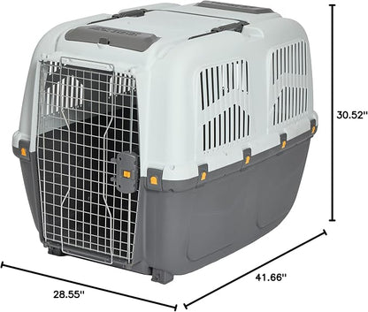 Skudo by MidWest 42-Inch Travel Carrier, Gray, Fits Pets up to 80 lbs | Hard-Sided Pet Carrier, Travel Crate with Handle, Ventilated Design, Locking Tabs, Easy Assembly