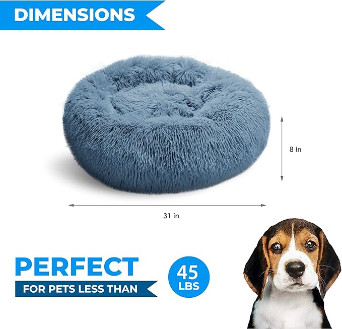 Whiskers & Friends Dog Bed, Round Fluffy Dog Beds for Small Dogs Washable, Calming Donut Pet Bed for Medium Dogs - Up to 45 Pounds