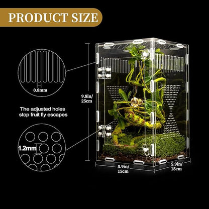 Acrylic Jumping Spider Habitat, Reptile Terrarium Easy Assembly, Bug Enclosure, Praying Mantis Habitat, Frog Enclosure, 9.8 * 5.9 * 5.9in