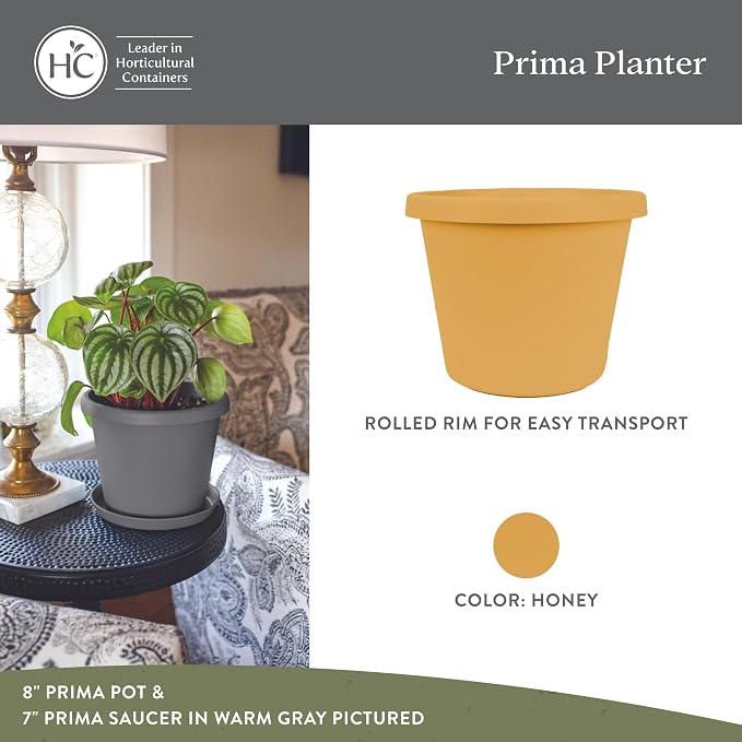 The HC Companies Prima Round Plastic Plant Pot w/Rolled Rim - Lightweight & UV Resistant Flower Pot for Herbs & More - Outdoor & Indoor Plant Pots w/Drainage (14 inch, Honey, Pack of 1)