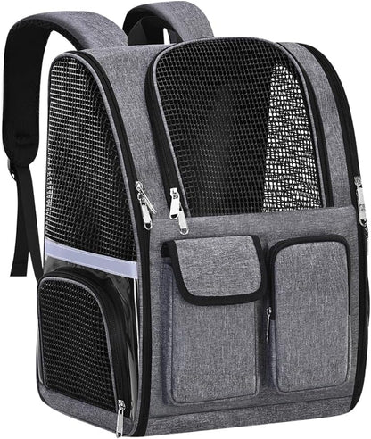Pet Backpack, Airline Approved Dog Backpack, Cat Bag for Travel Hiking Bike Riding Walking Outdoor, Cat Backpack with Breathable Mesh(Gray)