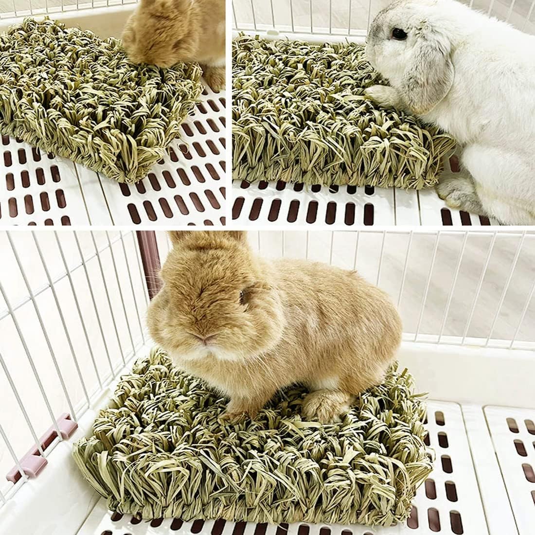 Hamiledyi Rabbit Grass Bed Bunny Natural Straw Woven Mat Guinea Pig Hay Mat Chew Mat for Rabbit Guinea Pig Chinchilla Squirrel Hedgehog(10.6x7.5x3.5inches)