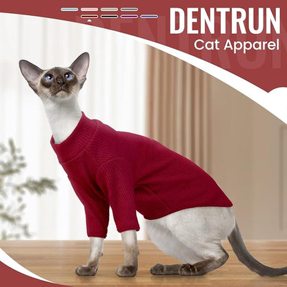 DENTRUN Sphynx Hairless Cats Shirt Pullover Kitten T-Shirts, Breathable Cat Wear Turtleneck Sweater Adorable Cat's Clothes Vest Pajamas Jumpsuit
