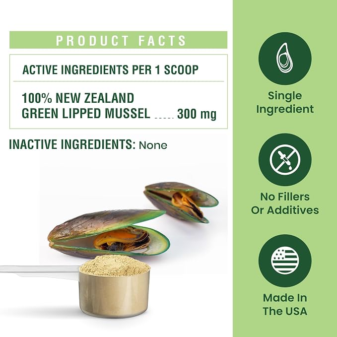 Green Lipped Mussel Powder for Dogs & Cats - 100% New Zealand Green Lipped Mussels - Natural Hip & Joint Supplement for Joints, Tendons, Ligaments, Muscles - 150 Grams - Up to 500 Servings