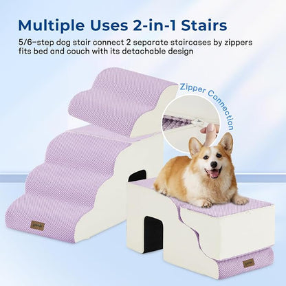 ZOMISIA Dog Ramp for Large Dogs with Tunnel, 24" H 5 Steps for High Bed | Tunnel 2 in 1 with Zippers, Suitable for Puppy and Older Cats for couch, Non-Slip Durable Dog Steps with High-Density Foam