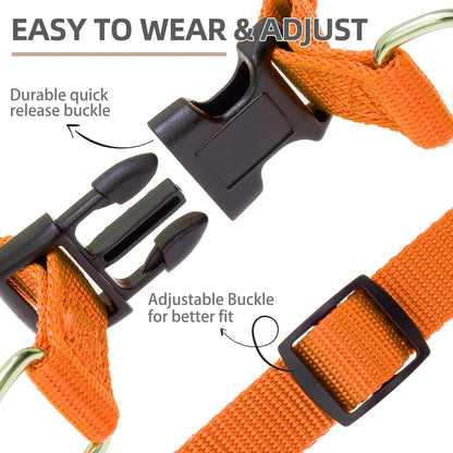 PUPTECK No Pull Dog Harness Soft Adjustable Basic Nylon Step in Puppy Vest Outdoor Walking with ID Tag and A-ir Tag Case, Orange, S
